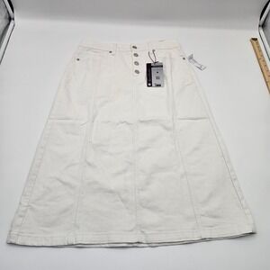 Gloria Vanderbilt Swan Series White Denim Midi Skirt Button Fly Size 6 NEW